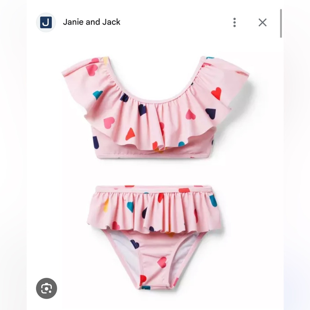 Janie and Jack Pink Ruffle Bikini with Heart Print